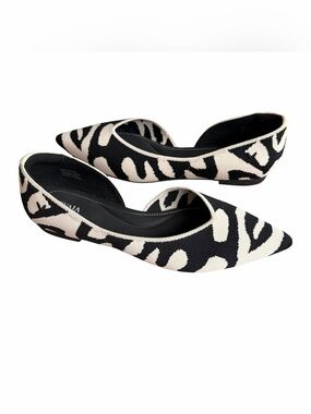VIVAIA Melia flats pointed toe V-cut black white zebra pattern knit upper 41/9.5